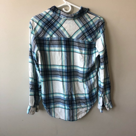3/$30 Garage Blue and White Plaid Button Down - Picture 2 of 4